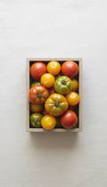 Heirloom Tomatoes in Wooden Crate