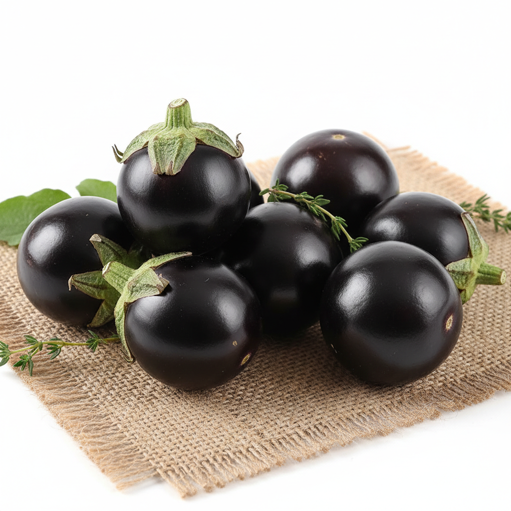 Fresh small black round eggplant